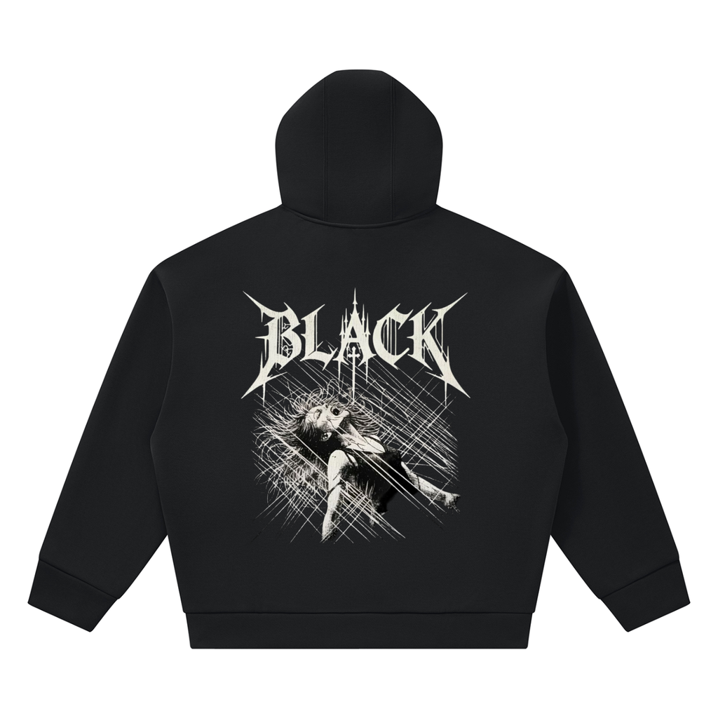 BLACK Heavyweight Fleece Boxy Hoodie