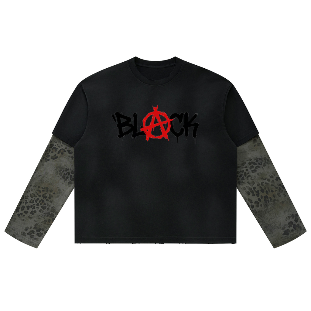 BLACK Leopard Paneled Layer T-Shirt