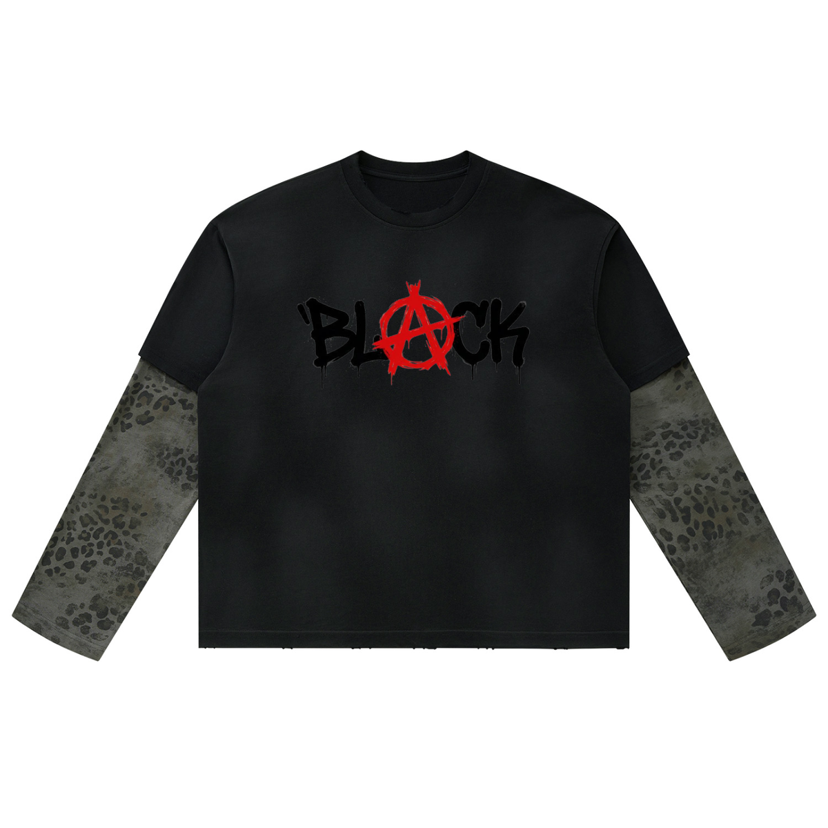 BLACK Leopard Paneled Layer T-Shirt