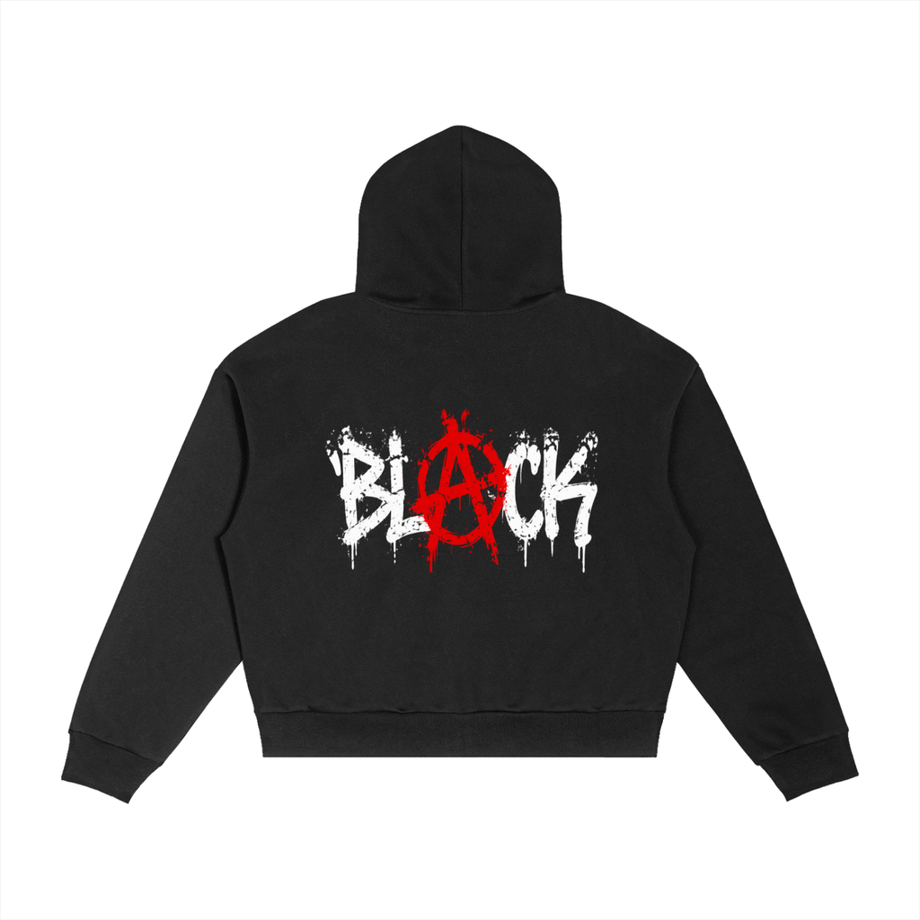 BL CK Contrast Plaid Boxy Zip Hoodie