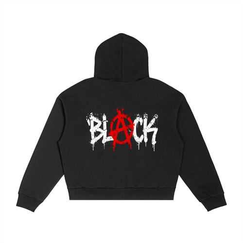 BL CK Contrast Plaid Boxy Zip Hoodie