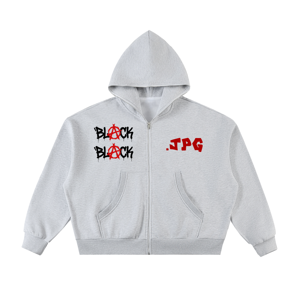 Fleeced Full-Zip Boxy Hoodie