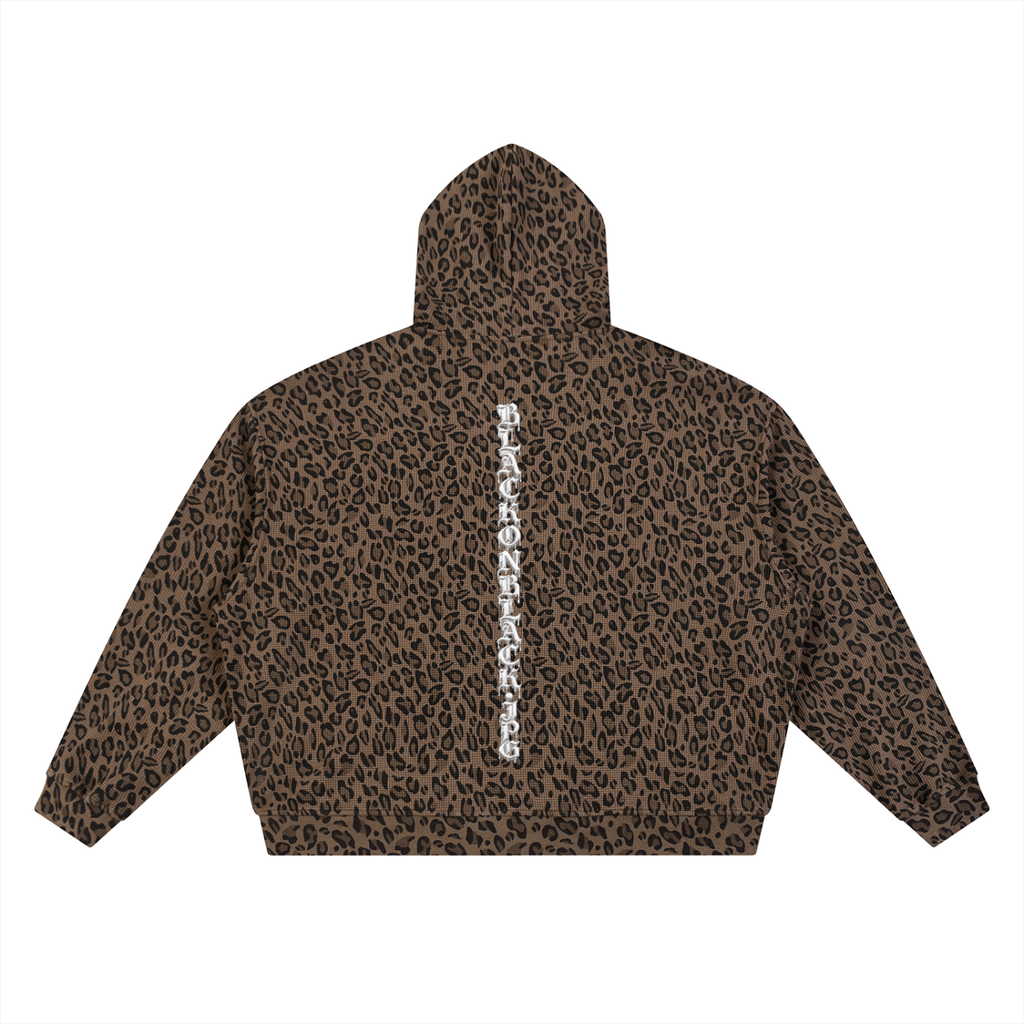 Unisex Leopard Print Waffle Full Zip Hoodie
